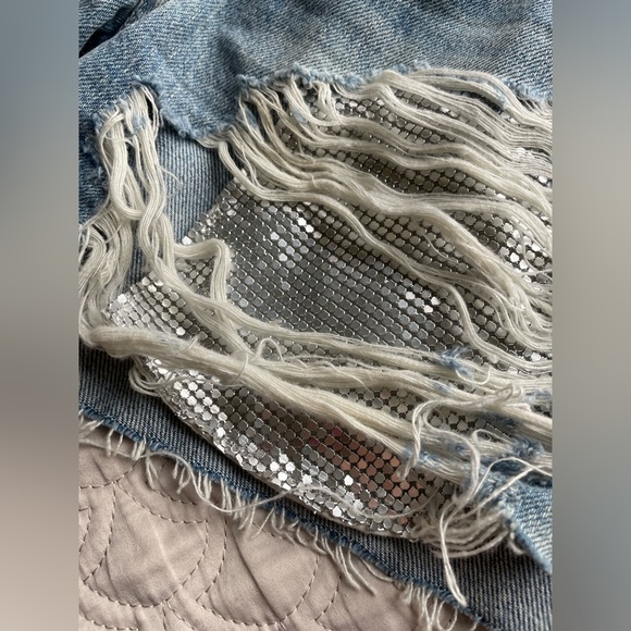 PISTOLA Ripped Jean Shorts With Metallic Pockets Y2K - Picture 4 of 9